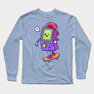 Cute Game Controller Playing Skaterboard Cartoon Long Sleeve T-Shirt